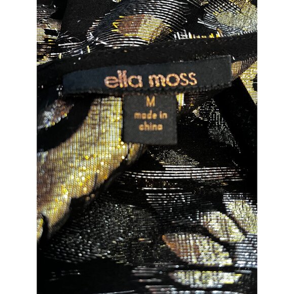 NEW Ella Moss Black Metallic Gold Top Sheer Long Sleeves Peplum Hem Medium NWT - Picture 11 of 11